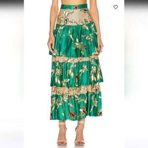 Alexis Emerald Green Floral Tiered Maxi Skirt